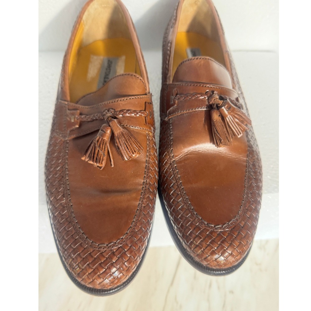 Johnston & Murphy Mens Brown Woven Leather Tassel Loafers 59-11804 S 9M preppy